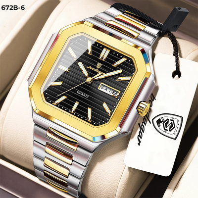 672-6 POEDAGAR METAL CALENDARIO HOMBRE - Bicolor Negro-6