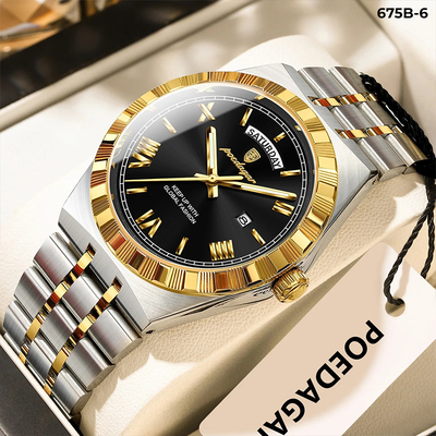 675-6 POEDAGAR METAL CALENDARIO HOMBRE - Bicolor Negro-6