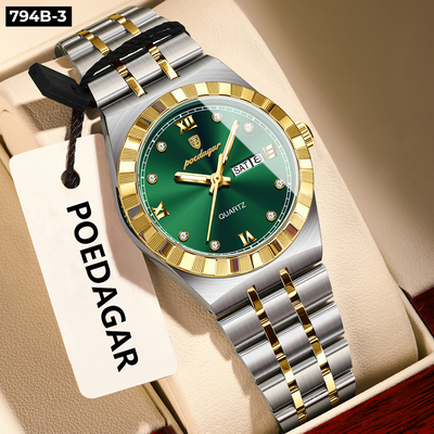 794-3 POEDAGAR METAL CALENDARIO DAMA - Bicolor Verde-3