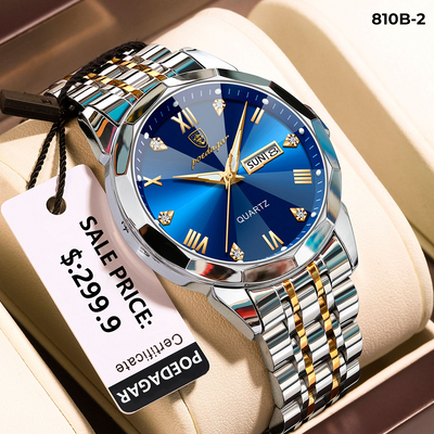 810-2 POEDAGAR METAL CALENDARIO HOMBRE - Bicolor Azul-2