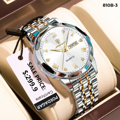 810-3 POEDAGAR METAL CALENDARIO HOMBRE - Bicolor Blanco-3