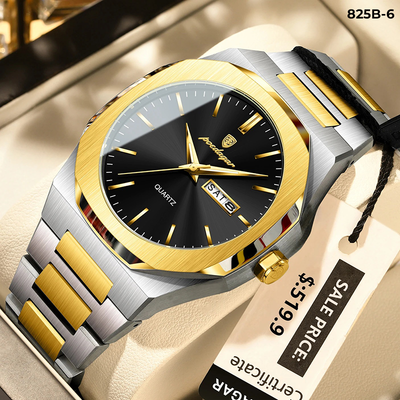 825-6 POEDAGAR METAL CALENDARIO HOMBRE - Bicolor Negro-6