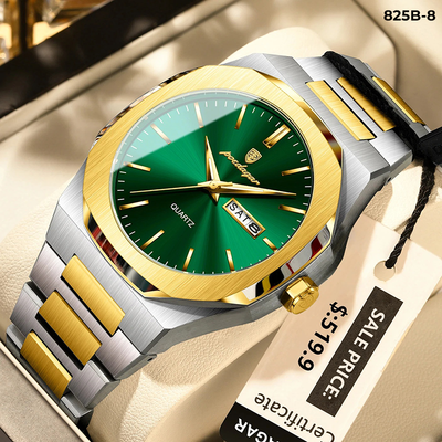 825-8 POEDAGAR METAL CALENDARIO HOMBRE - Bicolor Verde-8