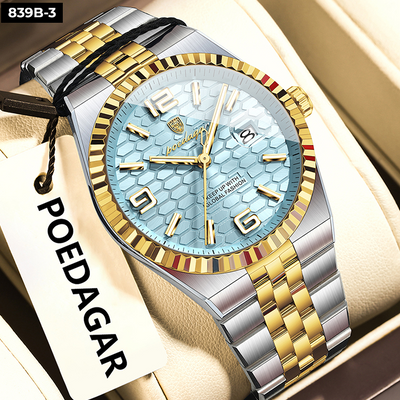 839-3 POEDAGAR METAL CALENDARIO HOMBRE - Bicolor Turquesa-3