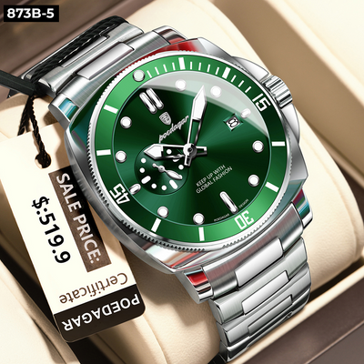 873-5 POEDAGAR METAL CALENDARIO HOMBRE - Plata Verde-5