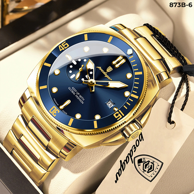 873-6 POEDAGAR METAL CALENDARIO HOMBRE - Dorado Azul-6