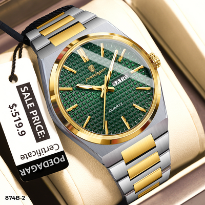 874-2 POEDAGAR METAL CALENDARIO HOMBRE - Bicolor Verde-2