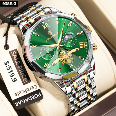 938-3 POEDAGAR METAL CRONOGRAFO HOMBRE - Bicolor Verde-3