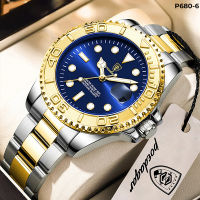 680-5 POEDAGAR METAL CALENDARIO HOMBRE - Bicolor Azul-6